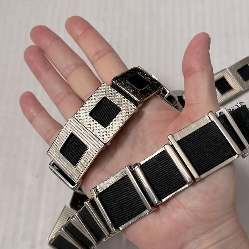 Y2K Metal Geometric Links Belt Carabiner O ring Buckle Stretchy Glitter Silver M